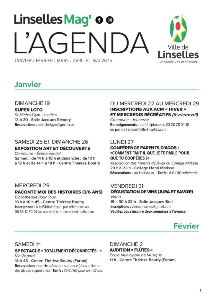 Image du document Linselles Agenda JANVIER – MAI 2025