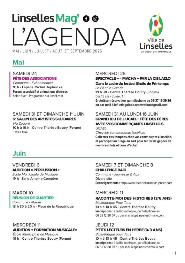 Image du document LINSELLES AGENDA – Mai à Septembre 2025