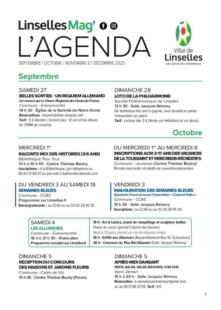 Image du document Linselles Agenda – Octobre à décembre 2025