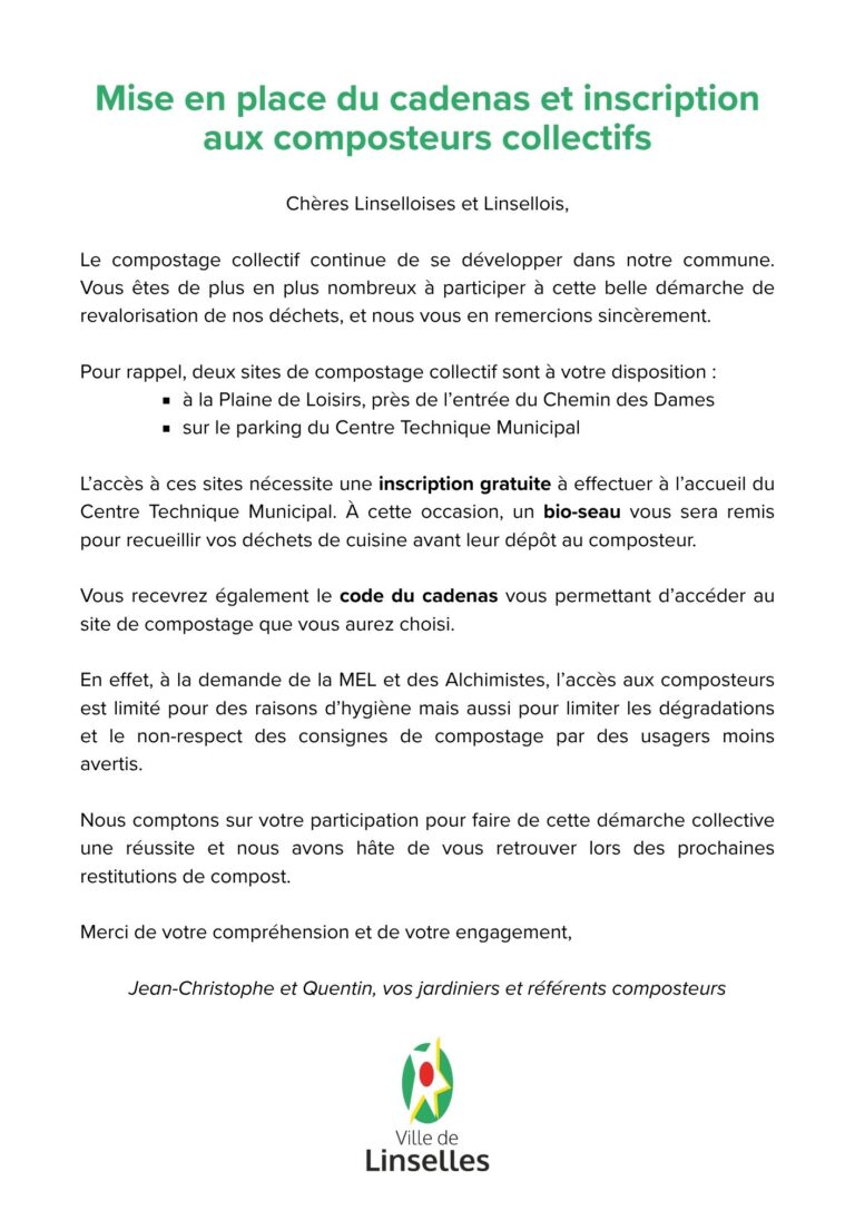 Mise en place du cadenas et inscription aux composteurs collectifs