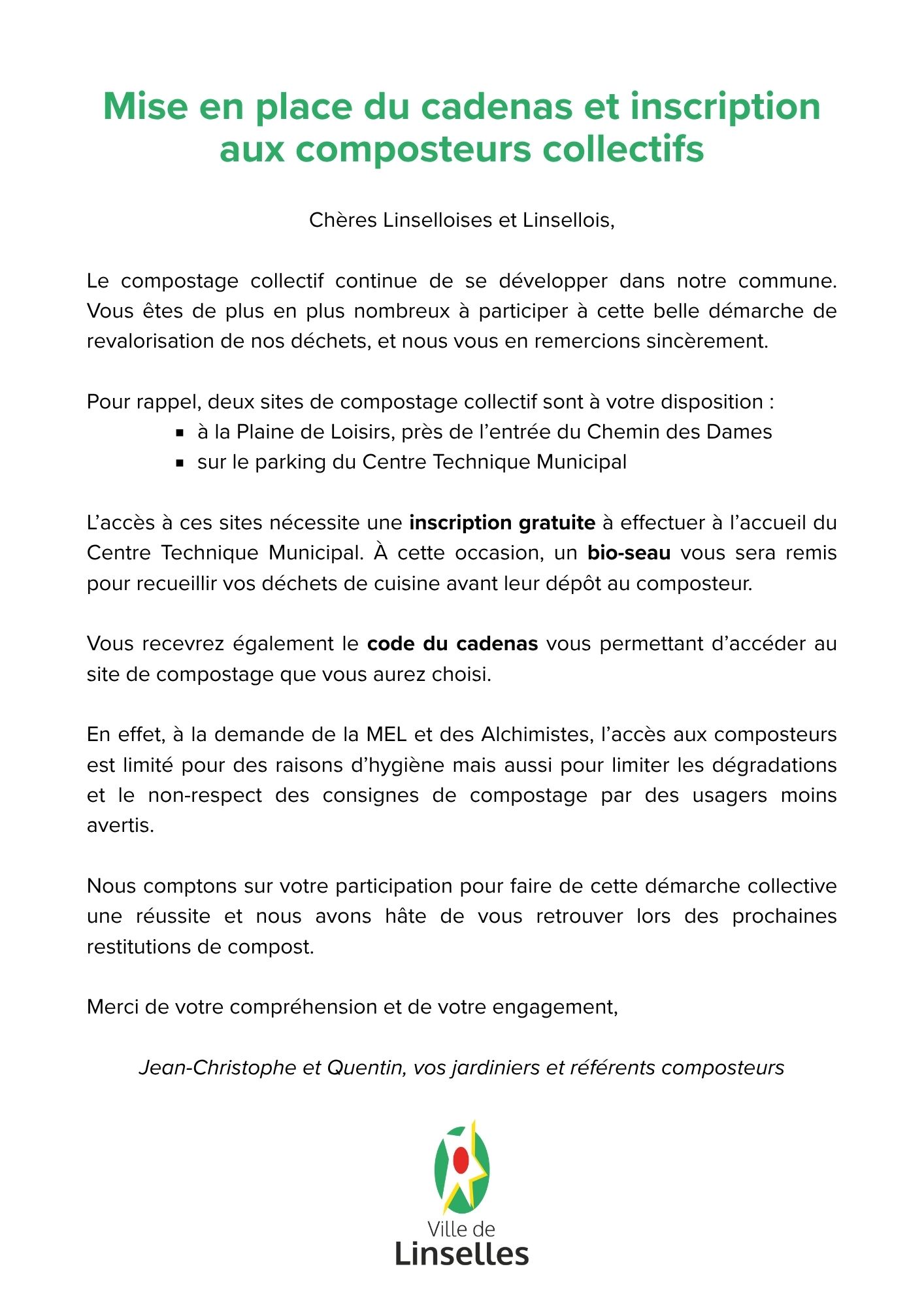 Mise en place du cadenas et inscription aux composteurs collectifs