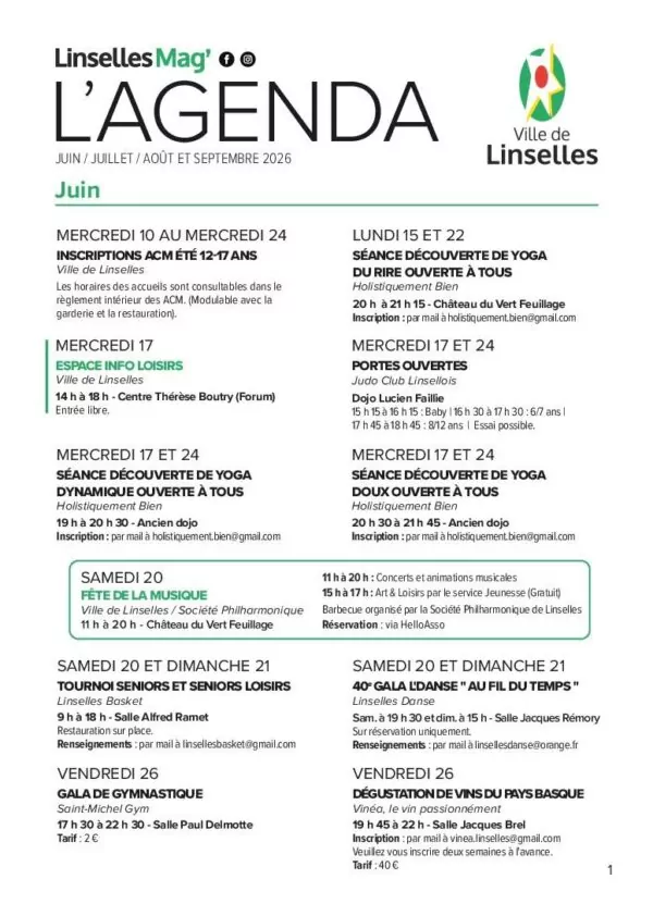 Image du document Linselles Agenda – Juin à septembre 2026 – Ville de Linselles